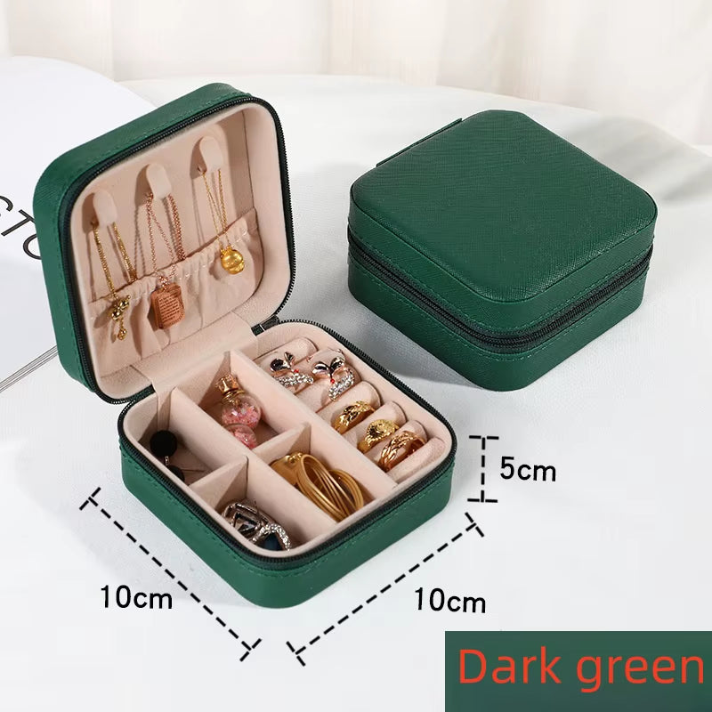 Mini Jewelry Storage Box Portable Family Travel Earrings Necklace Storage Box Female Ring Organizer PU Leather Display Box